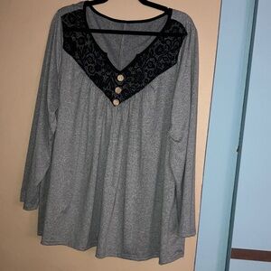 Charcoal Lace Detail Women's Blouse